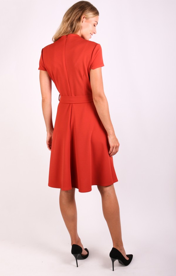 Cap Sleeve Wrap Skater Dress with Belt 