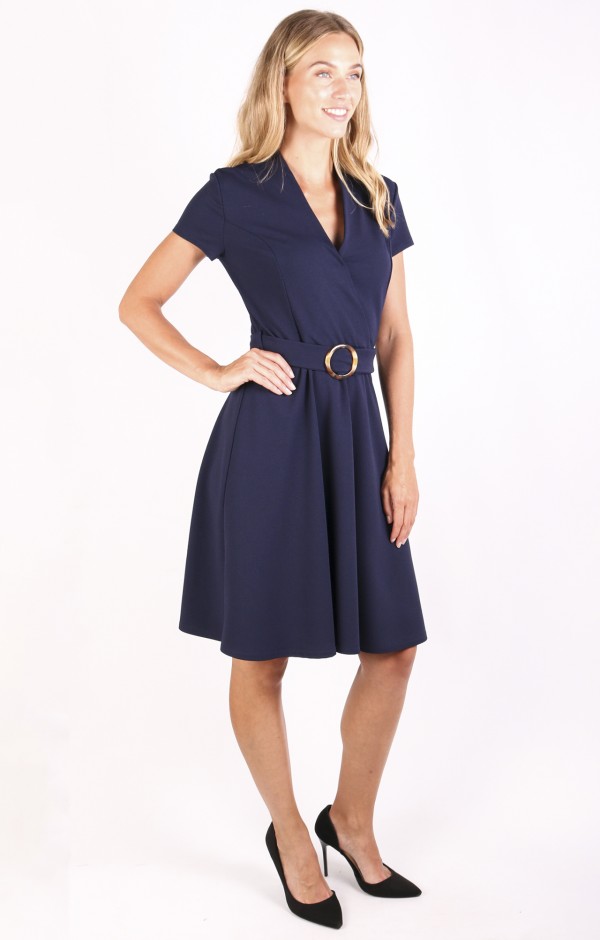 Cap Sleeve Wrap Skater Dress with Belt