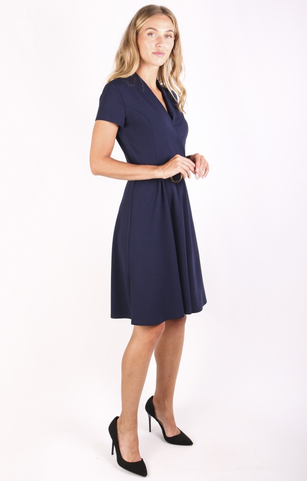 Cap Sleeve Wrap Skater Dress with Belt 