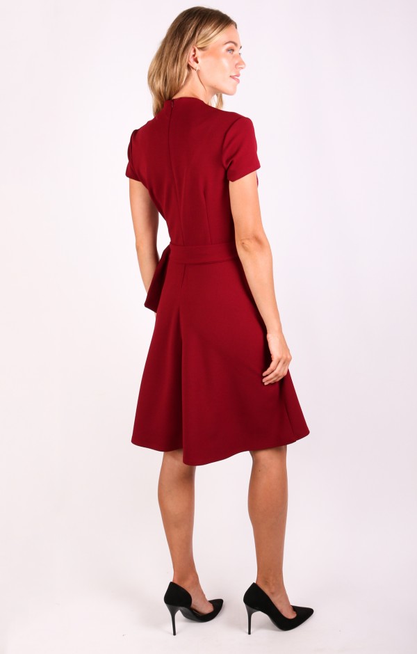 Cap Sleeve Wrap Skater Dress with Belt 