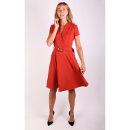 Cap Sleeve Wrap Skater Dress with Belt 